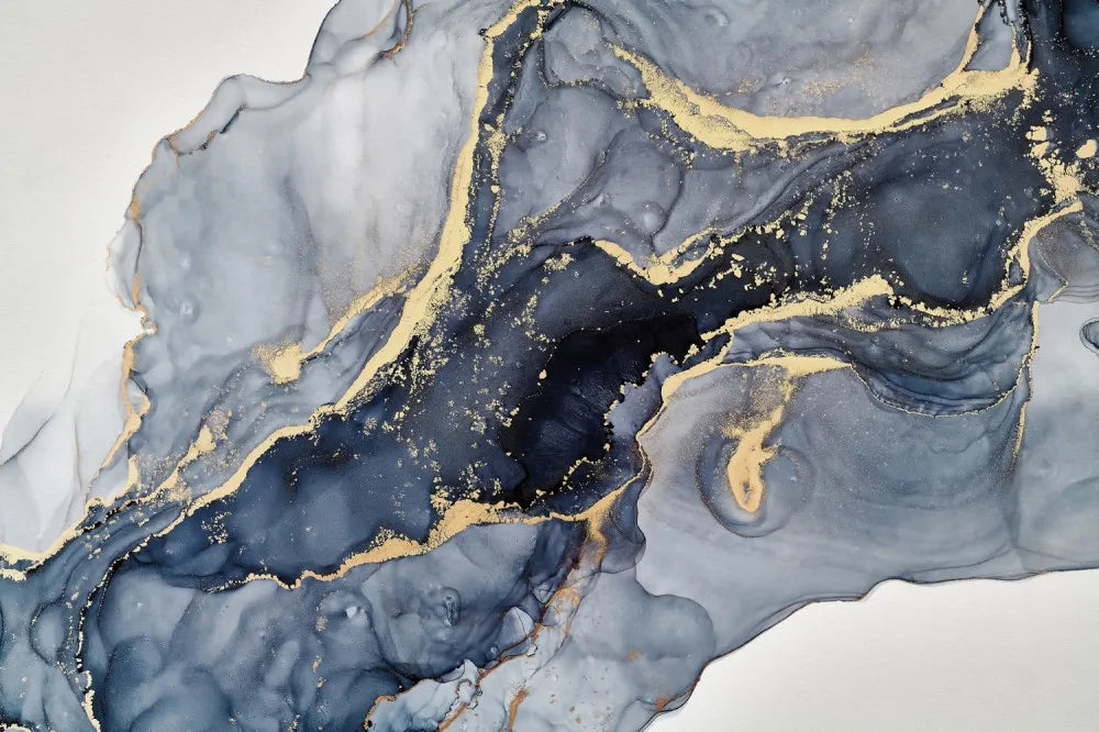 Blue waves with gold, fluid
