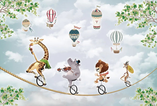 Funny animals on a tightrope