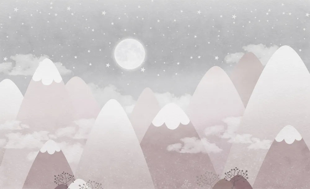 Snow pink mountains