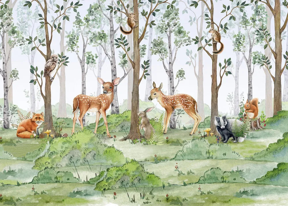 Animals in the forest, watercolor