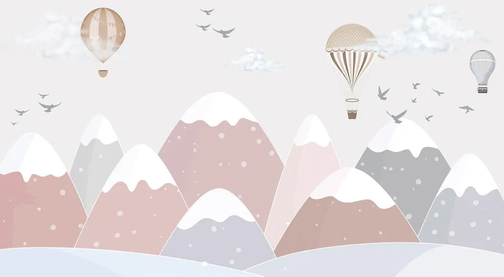 Pink mountains with balls