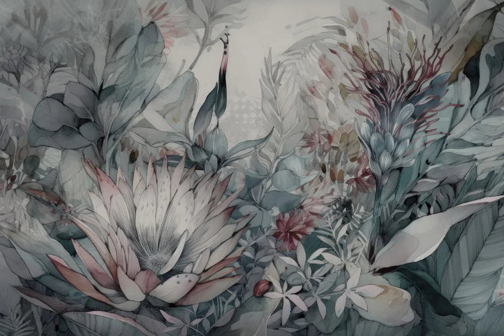Tropical plants, watercolor