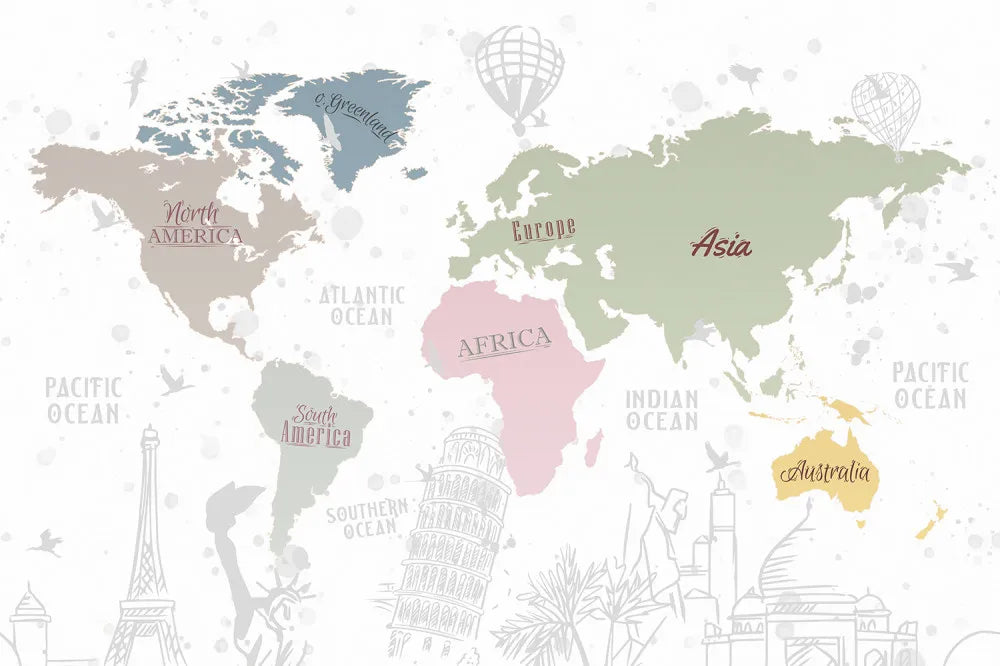 World map with landmark