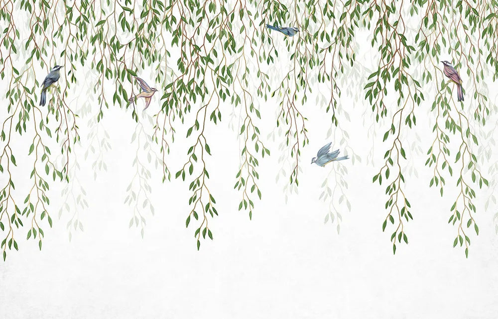 Birds in willow branches