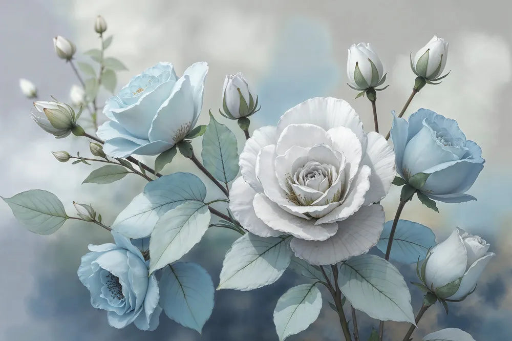 Blooming blue roses 3D