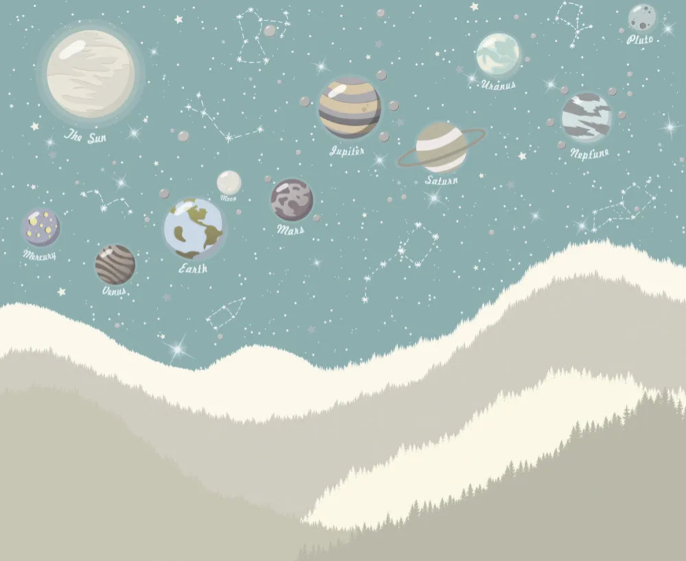 Planets over mountains