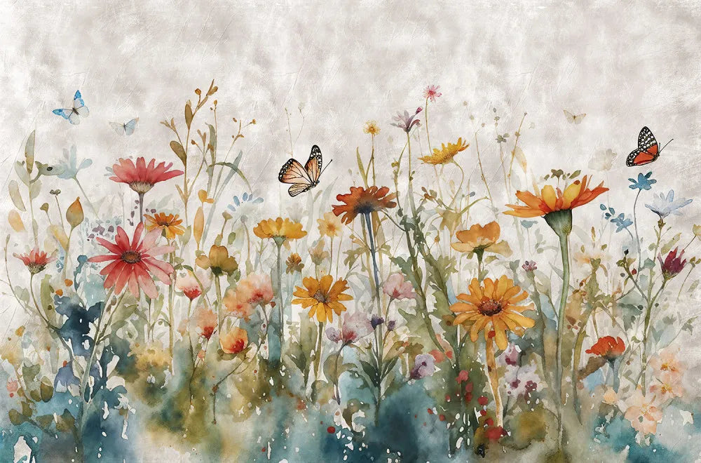 Bright wildflowers, watercolor