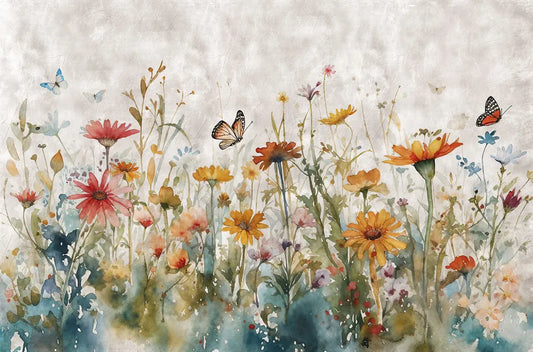 Bright wildflowers, watercolor
