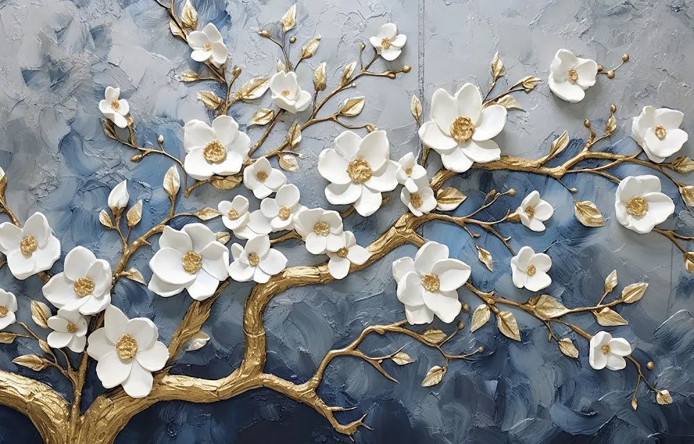 Blooming cherry on gold