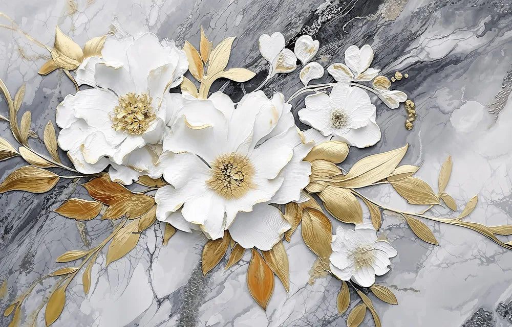 Flowers on gray marble 3D