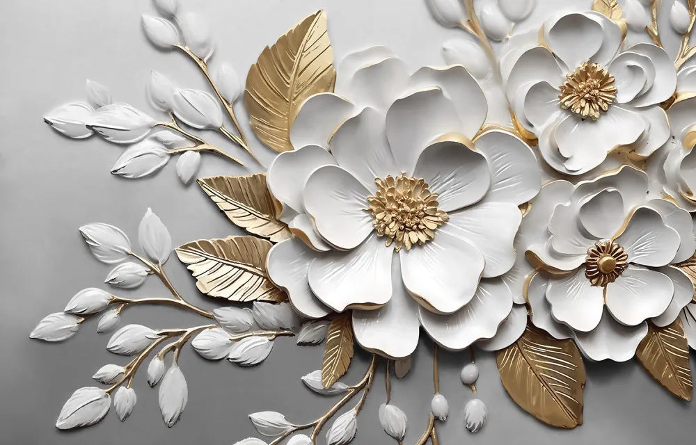 White-gold flowers 3d