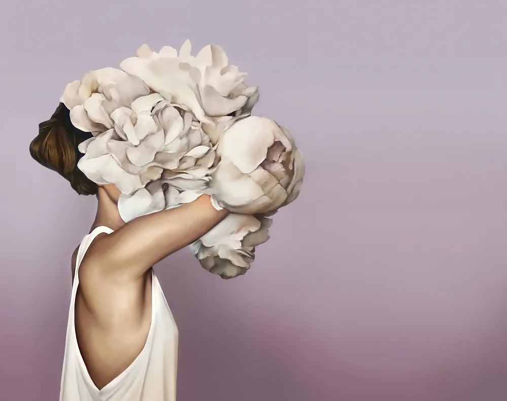 Girl with white peonies